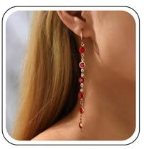 Inateannal Rubin Kristall Ohrringe in Rot - Strass Quaste Tropfen mit CZ Kette - Gold Huggie Hoop für Hochzeit