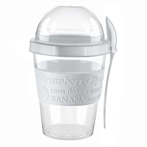 4All Pots à yaourt réutilisables de 600 ml avec cuillère et couvercle hermétique, sans BPA, passe au lave-vaisselle (gris cendré)