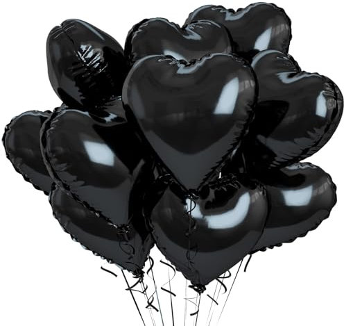 Herzluftballons Schwarz, 12 Stück Herzförmige Folienballons, Herz Helium Luftballons, Herz Folienballon für Verlobung Hochzeitsdekoration Valentinstag Partydekorationen
