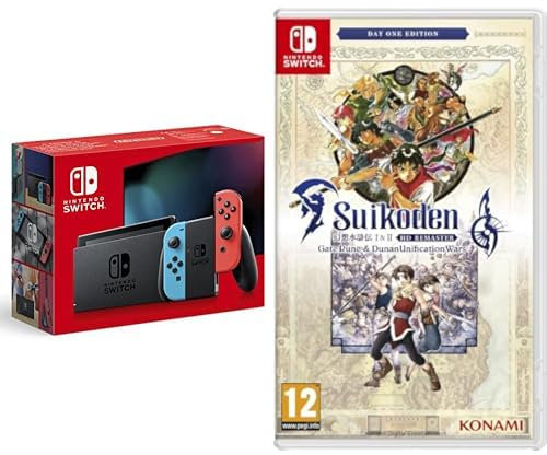 Nintendo Console Switch avec Joy-Con bleu néon et rouge néon & Suikoden 1 & 2 HD Remaster: Day 1