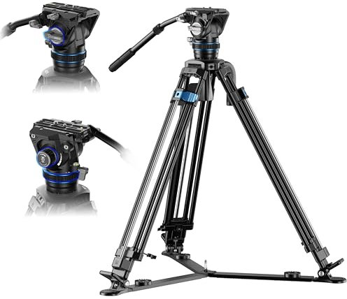 SIRUI SQ75A Video Tripod with Hydraulic Fluid Head S5, 70.1 Rapid-System Aluminum Alloy Tripod for Camera, Stepless Damping on Tilt & Pan, Dual QR Plate Mode, Max Load 8kg/17.6lb (SQ75A+S5)