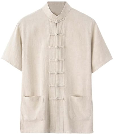 Camisa de verano de manga corta para hombre, blusa china, camisa tradicional estilo tangzhuang cómoda solapa tangzhuang transpirable camisa casual artes marciales kung fu tai chi ropa de
