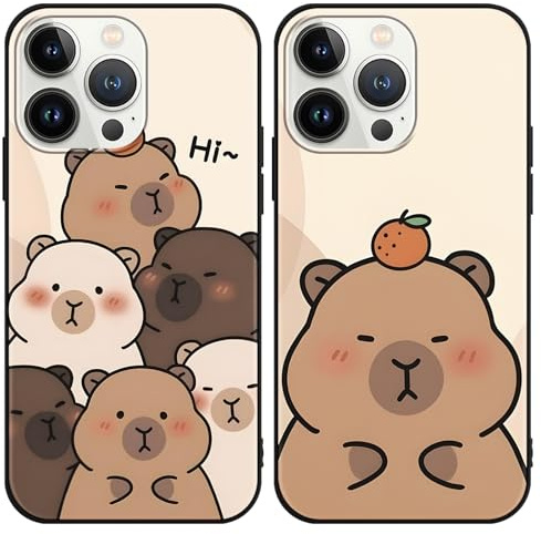 Yimctoie [2 Stück Anime Handyhülle für Apple iPhone 15 Pro 6.1 Hülle, Schutzhülle mit Aesthetic Capybara Muster Cover Niedlich Cartoon Weich TPU Silikon Stoßfest Kratzfest Case, Funny
