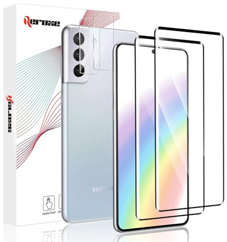 REROXE 2+2 Stück Schutzfolie für Panzerglas für Samsung Galaxy S21 5G, 3D Full Screen Hoher Härtegrad Ultra-HD S21 5G Displayschutzfolie, Anti-Fingerabdruck Anti-Öl Samsung S21 5G Glasschutzfolie