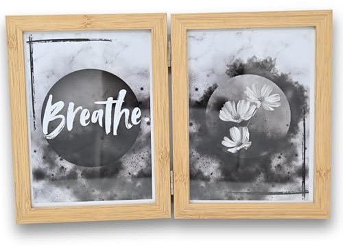 damaloo Doppel Bilderrahmen 13x18 cm Set aus Holz mit Motiv – Klappbarer Bilder Rahmen 13x18cm Bambuseffekt – Fotorahmen hängend - Kleine Holzfotorahmen Fotos & Urkunden – Bildrahmen – Deko