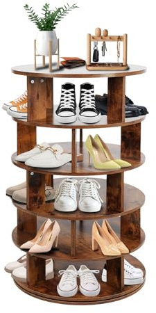 GFEMTH Drehbares Schuhschrank, Schuhregal Drehbar 360° mit 5 Ebenen, Rotating Shoe Rack mit Offenem Stauraum, Schuhschrank Platzsparend, Schuhregal Rund Drehbar, für Wohnzimmern, Kleiderschrank