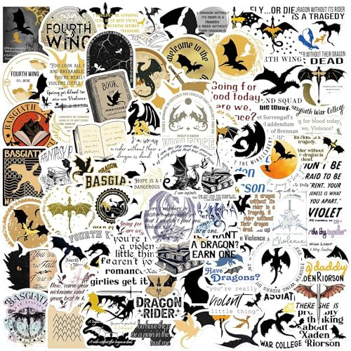 100pcs Fourth Wing Stickers, Cute Dragon Rider Sticker, Colorful Waterproof Vinyl Reading Stickers for Water Bottles Laptop Skateboard Luggage Computer, Teens