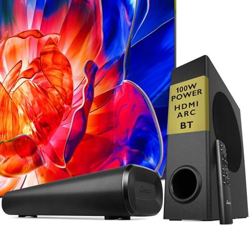 LEMEGA Edge X Boost 2.1 Soundbar, Subwoofer, 100W Cinema Sound, Black | HDMI ARC cable included, Bluetooth, optical, RCA, AUX & USB, long-throw subwoofer, wall-mountable, adjustable bass and treble