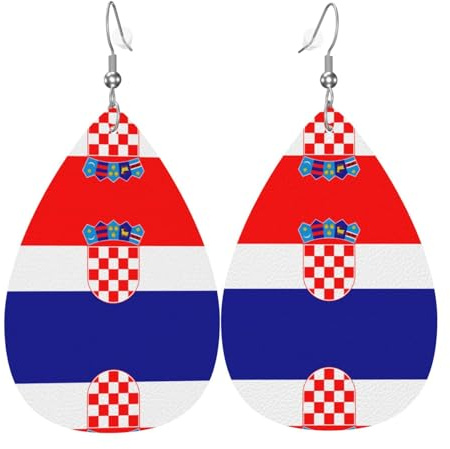 WZYWHJ Republik Kroatien Flagge Bild Damen Leder Ohrringe Einfache Wassertropfen Anhänger Mode Urlaub Geschenk