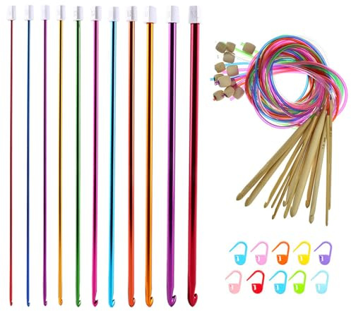11PCS Crochet Hook Set, Aluminum Multicolor Knitting Hook Needle Set, 11 Sizes 2.0-8.0 mm Afghan Tunisian Crochet Needles Set for Beginners Adults(Colourful)