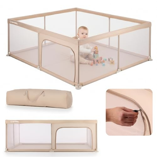 SUN BABY Laufstall 150 x 200 cm - Beige | Netzseiten, Reißverschlusseingang, rutschfeste Füße und Tragetasche