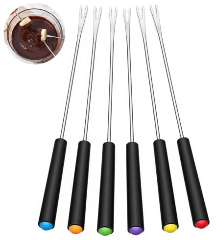 Cobee 6 Pcs Stainless Steel Fondue Forks, 9.29 Inch Fondue Sticks with Heat Resistant Handles Color Coded for Cheese Meat Fruit Marshmallows