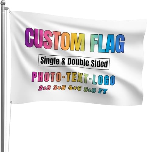 URIJK Personalisierte Flagge Selbst Gestalten, Fahne mit Foto Logo Text, Einseitig/Beidseitig Bedruckt Banner, Custom Flag für Zuhause Garten Partys Innen- und Außenbereich (Mehrgrößen)