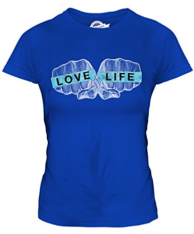 Candymix - Love Life Bling Fists Fashion Print - Ladies Fitted T Shirt Top T-Shirt, Size Small, Colour Royal Blue