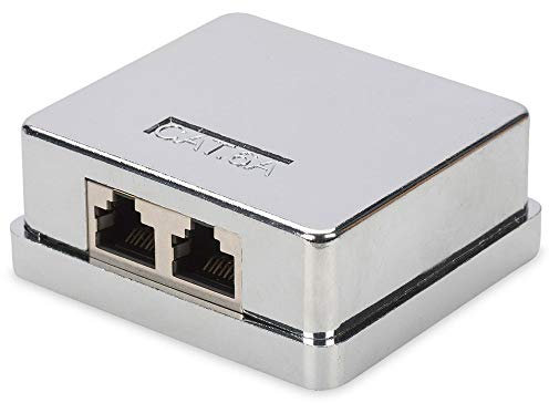 DIGITUS Prise de raccordement Cat-6A - 2 Port RJ45 - Boîtier en saillie - Prise réseau - LSA pince coupante - Blindé - Argenté