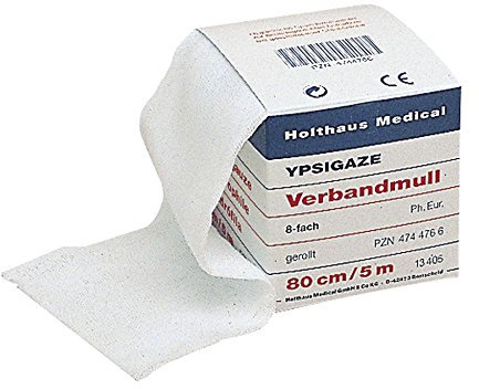 Holthaus Medical Verbandmull YPSIGAZE, Mull Kompresse Wundauflage, DIN EN 14079, 8-fach, 5m Rolle