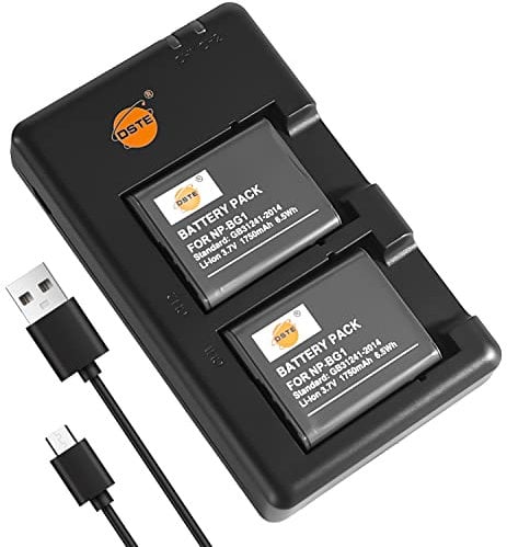 DSTE 2PCS NP-BG1 NP-FG1(1750mAh/3.7V) Batterie Chargeur Compatible pour Sony Cyber-Shot DSC-H90 DSC-N2 DSC-T20 DSC-T100 DSC-W35 DSC-W50 DSC-W55 DSC-W70 DSC-W80 DSC-W90 DSC-W100 DSC-W120 DSC-W130