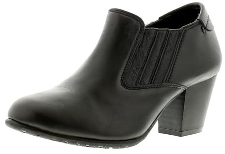 Comfort Plus Slip-On Lucia Leather Womens Court Shoes - Black. Comfortable Womens Boots with Mid Heel. Ankle Boot Ladies Leather Wide Fit Shoes for Women Black 6 UK