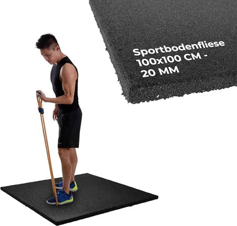 Vivol Fitness Bodenschutzmatte 100x100 cm Schwarz - 20mm Dicke - Feinkörnig - 3 verschiedene Dicken - Gym Boden Matte für Fitnessgeräte - Indoor Fitnessboden