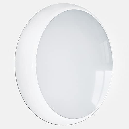 LEDBRITE LED Ceiling & Wall Light 2D Bulkhead 18 Watt Round IP65 CCT Switchable Colour Output 3000K 4000K 6400K White Microwave Sensor + Emergency Weatherproof