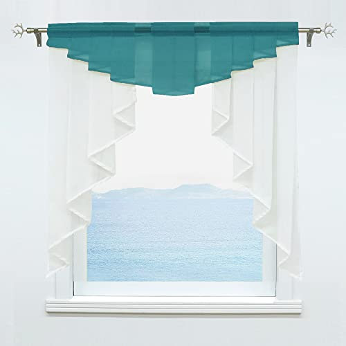 ESLIR Scheibengardine mit Tunnelzug Kleinfenster Gardinen Küche Bistrogardinen Transparent Stores Fenstergardine Voile Blau BxH 80x80cm 1 Stück