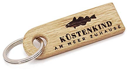 KÜSTENKIND Schlüsselanhänger aus Holz mit Gravur KÜSTEN-KIND – maritimer Schlüssel-Anhänger für Damen & Herren
