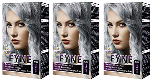 FYNE Dark Grey Permanent Hair Dye for Women – Pack of 3 - Home Hair Colour Cream with Built-in Conditioner - Gentle, Long-Lasting, Suitable for All Hair Types - Achieve Salon-Quality Results at Home