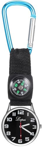 Hemobllo Taschenuhr mit Karabiner - Taschenuhr Schwesternuhr Quarzuhr Tragbar Karabineruhr Multifunktional Uhr mit Kompass Bergsteigeruhr Taschenuhren für Herren Damen Krankenschwester (Blau)