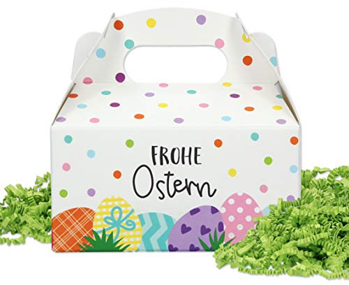 KuschelICH 6 Stück Osterverpackungen - Osternest mit Ostergras - Ostergeschenkbox mit Henkel (Bunt)