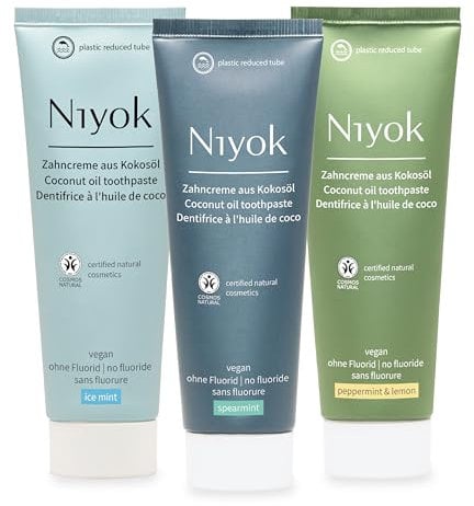 Niyok® Zahncreme aus Bio Kokosöl (3x75ml) • Zahnreinigung für frisches Mundgefühl • Intensive Pflege & langanhaltende Frische • Zahnpasta ohne Fluorid • Verschiedene Geschmacksrichtungen