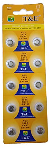 T&E AG3/392A/CX41/LR41W 1,55 V Hochleistungs-Knopfzelle Alkalibatterie, 10 Batterien