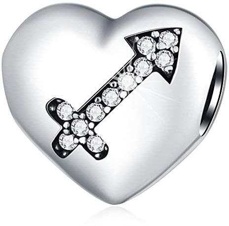 Sagittarius Zodiac Sign Charms, fits Pandora Birthday Bracelet, 925 Sterling Silver Heart Beads I Love My Constellation with CZ, Sgr Star Horoscope Gifts for Christmas/Lover