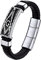 Bestyle Bracelet Viking Homme Bracelet Corde Wax Franc-maçonnerie rectangulaire Acier Inoxydable 11mm de Large 21cm de Long Argent