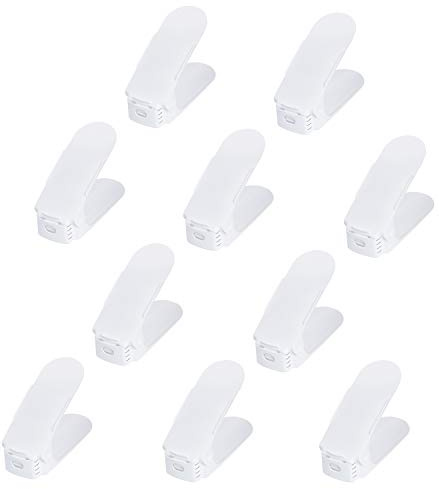 VA-Cerulean 10 Stück Einstellbare Schuhregale,PP Doppelschicht Schuhe Organizer,rutschfest Schuhstapler,3 Höhenverstellbar,Platzsparend(Weiß, 10 Stück)