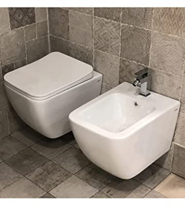 Coppia di sanitari wc e bidet sospesi ceramica SICENA SQUARED