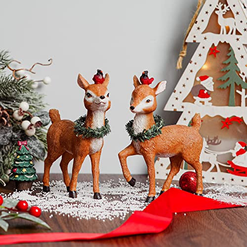 Weihnachts-Rentier Statuen Hirsch Figur für Weihnachtsdekoration mit Kranz 2er Set