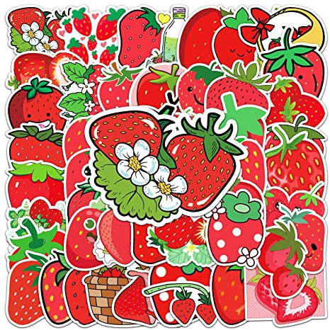 Erdbeere Aufkleber Pack - Strawberry Sticker Set 50 Stücke PVC Aufkleber für Laptop, MacBook, Koffer, Helm, Motorrad