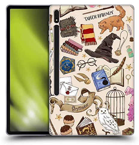 Head Case Designs Officially Licensed Harry Potter Hogwarts Pattern Deathly Hallows XXXVII Soft Gel Case Compatible With Samsung Galaxy Tab S8 Plus