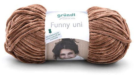 Gründl Wolle Funny uni - weiche Chenille Wolle zum Häkeln - Kuschelig und hautfreundlich - 100% Polyester - 1 Knäuel 100 g / 120 m - Nadelstärke 5-6 - hellbraun