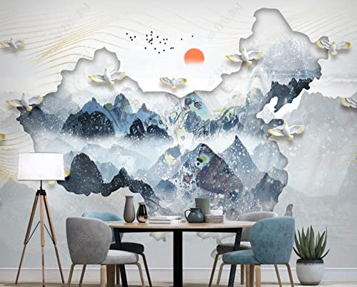 Fototapete 3D Effekt China-Kartentintenlandschaft Im Chinesischen Stil Vliestapete 3D-Tapete Wohnzimmer Schlafzimmer Mauer Tapisserie Schmücken 450Cm(W)*315Cm(H)