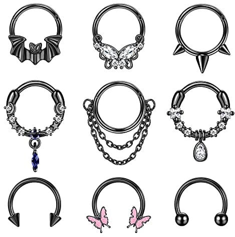 Kakonia 9 Stk 16G Dangle Septum Piercing Schmuck für Damen Herren Baumeln Nasenpiercing Rings 316L Edelstahl Cartilage Helix Daith Earrings Dangle Septum Rings 10MM