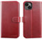 LENSUN Flip Case for iPhone 14 Plus, Genuine Leather Wallet Phone Cover [RFID Blocking] with Card Holder and Magnetic Closure Compatible with Apple iPhone 14 Plus 5G - Wine Red
