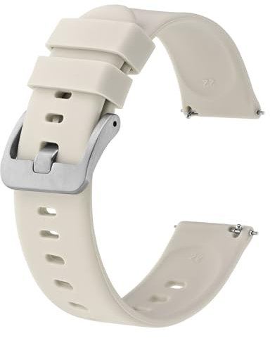 BISONSTRAP Bracelets de Montre en Silicone, Bracelets Minces à Dégagement Rapide, 20mm, Ivoire (Beige) avec Boucle Argentée