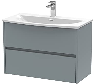 Hudson Reed HAV2306G Havana Wall Hung 2 Drawer Vanity Unit & Curved Ceramic Basin, 800mm, Matt Coastal Grey