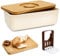 Triiter Bread Box With Bamboo Wood Cutting Board Lid & Bread Slicer Holder, Rectangular Cream Color Bread Keeper Container For Kitchen Countertop, 14.8 x 8.4 x 5.3in
