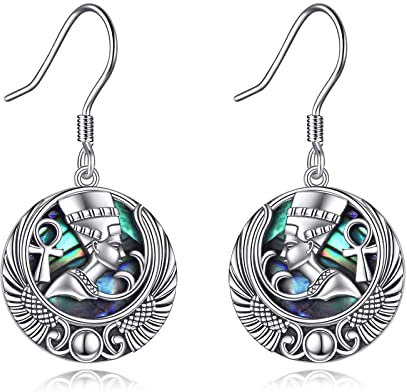 YFN Ägyptische Königin Ohrringe Sterling Silber Nofretete Baumeln Tropfen Ohrringe Abalone Shell Ägypten Schmuck Geschenke für Damen Mädchen