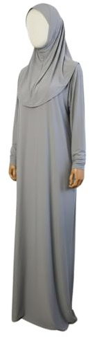 BoxForSister Muslimisches Gebetskleid für Frauen mit integriertem grauem Schleier, Hijab zum Überziehen, Jilbeb Khimar für Ramadan, langes Damenkleid für Ramadan, Gebetskleidung für Salat