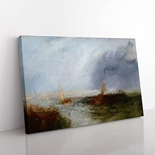 J.M.W. Turner Seascape Classic Painting Canvas Wall Art Print Ready to Hang, Framed Picture for Living Room Bedroom Home Office Décor, 50x35 cm (20x14 Inch)
