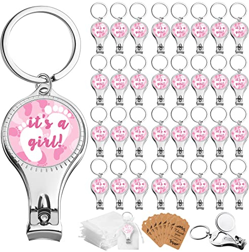 Bokon 150 Pieces Baby Shower Party Favors for Guests Footprint Bottle Opener Nail Clipper Keychain with Organza Bags Thank Tags Gender Reveal Gifts for Baby Shower
