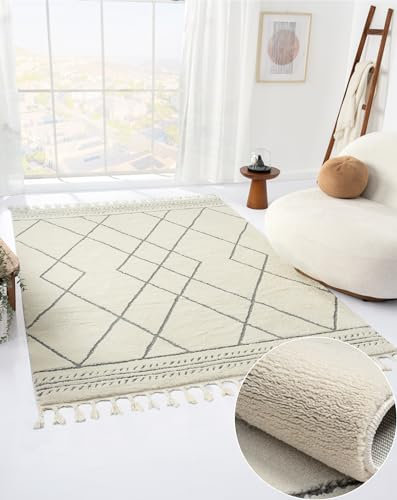 MY-RUG Teppich Wohnzimmer Ella rechteckig weiß 140 x 200 cm - Weicher Langflor